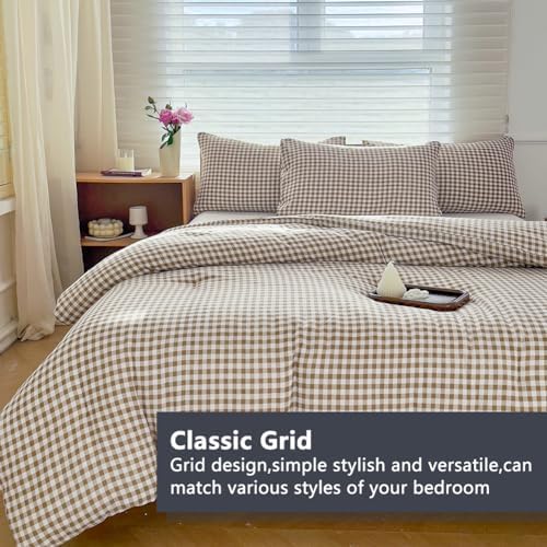 NSNLGSGC Tan Gingham Queen Comforter Set, 3 Pieces - Image 3