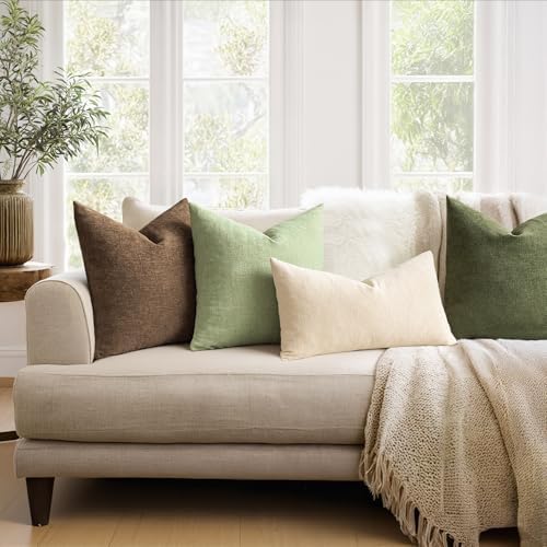 MIULEE Sage Green Chenille Couch Lumbar Throw Pillow Covers - Image 3