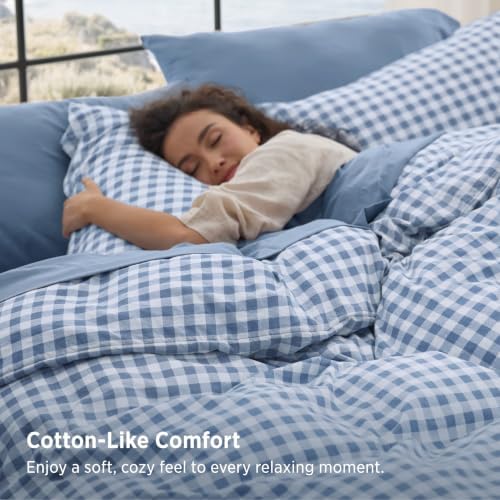Bedsure Blue Gingham Comforter Set Full, Soft Fall Bedding 3 pcs 82"x86" - Image 3