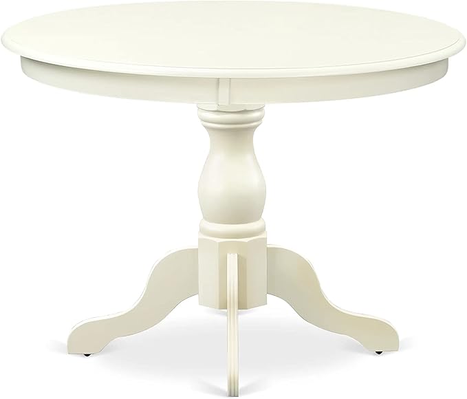 East West Furniture HBIP5-LWH-C 5 Piece Dining Set Includes a Round Dining Table with Pedestal and 4 Linen Fabric Kitchen Room Chairs, 42x42 Inch, Linen White