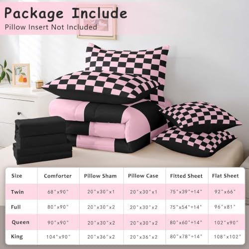Feelyou Checkered 7 Piece Bedding Set Teen Pink Black Plaid Comforter Set - Image 6