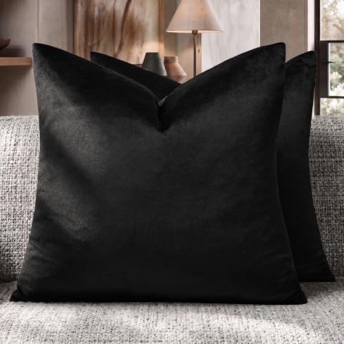 GIGIZAZA Black Velvet Pillow Covers 20x20 Decorative Pillows Pack of 2 by GIGIZAZAFocusingonhomedecoration