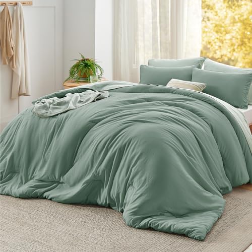 Bedsure Super King Comforter Prewashed Bedding 3Pcs Sage Green 120"x120" by BEDSURE