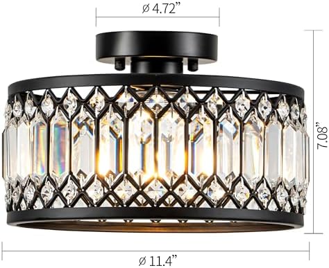 Crystal Black Ceiling Light, Modern Semi Flush Mount Ceiling Light Fixture - Image 2