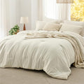 Bedsure Comforter Set Full Prewashed Soft Bedding Set 3Pcs Ivory 82"x86" by BEDSURE