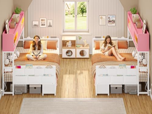 Full Storage Daybed with High Bookcase & 6 Drawers, Corner Bed Frame Pink - Image 6