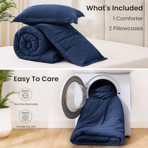 Love's cabin Dark Blue King Size Comforter Set, 3-Piece Prewashed Bed Set - Image 7