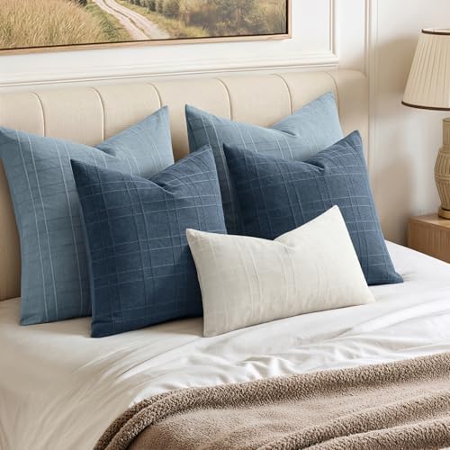 MIULEE Linen Plaid Pillow Covers Coastal Decorative 20x20 Dark Blue - Image 5