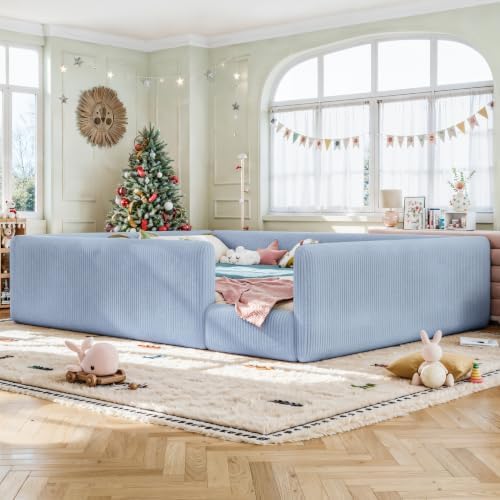 Queen Corduroy Upholstered Floor Bed by KEIKI
