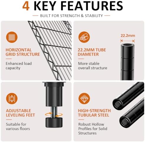 5-Tier Garage Shelving Unit, Heavy Duty Metal Wire Shelving - Image 4
