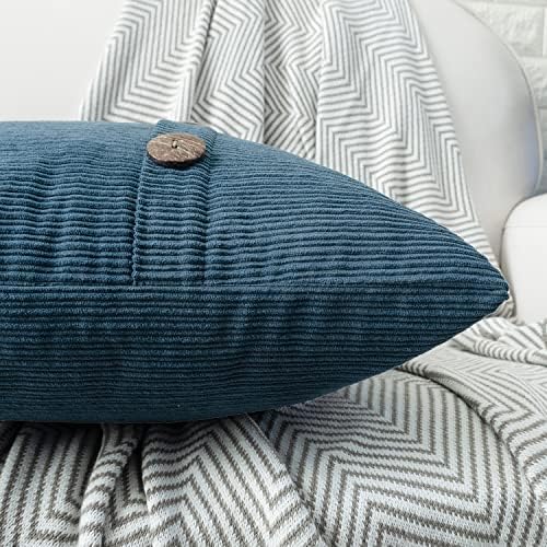 HWY 50 Blue Chenille Throw Pillow Covers 16x16 Inch Buttons Pack of 2 - Image 5