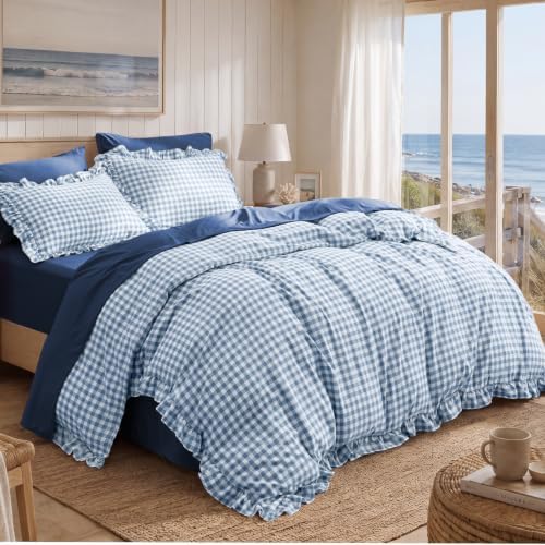 Bedsure Gingham Ruffle Duvet Cover Set, Cotton-Like Quilt Cover - Image 2