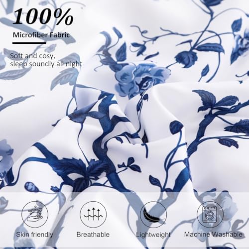 Floral Comforter Full Size, 7 Piece Bed in a Bag Full Blue Flowers on White - Image 5