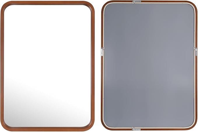 WallBeyond 30x40 Inch Wood Mirror for Bathroom, Wooden Frame Wall Mirror Farmhouse Wall Mounted Rectangle Mirror for Vanity (Horizontal/Vertical Walnut Color)