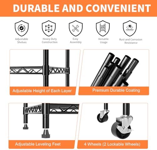 5-Tier Heavy Duty Metal Shelving Unit on Lockable Wheels - Image 5