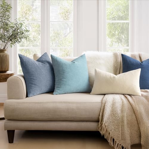MIULEE Smoke Blue Chenille Couch Lumbar Throw Pillow Covers - Image 3
