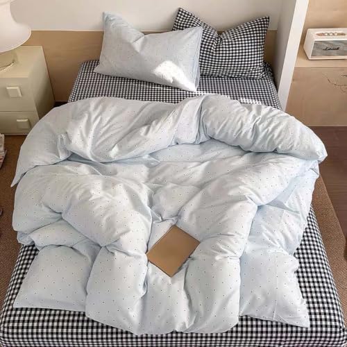 Nayoroom Light Blue Polka Dot Comforter Set Queen Black Dots Bedding - Image 4