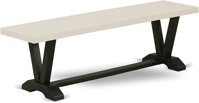 East West Furniture V626VE650-6 6 Piece Kitchen Table Set Contains a Rectangle Dining Table with V-Legs and 4 Dark Gotham Linen Fabric Parson Chairs with a Bench, 36x60 Inch, Multi-Color