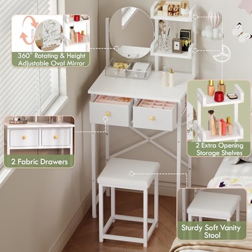 19.7"W Small Vanity Desk with Mirror & Chair, Mini Cute Makeup Vanity Table Set - Image 2