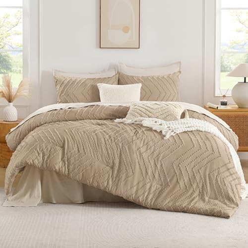 Andency Taupe Comforter Set Queen Size, 3 Pieces Boho Bed Set - Image 2