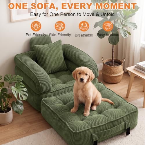 Folding Sofa Bed, Convertible Sleeper Chair, Corduroy Boneless Couch - Image 6