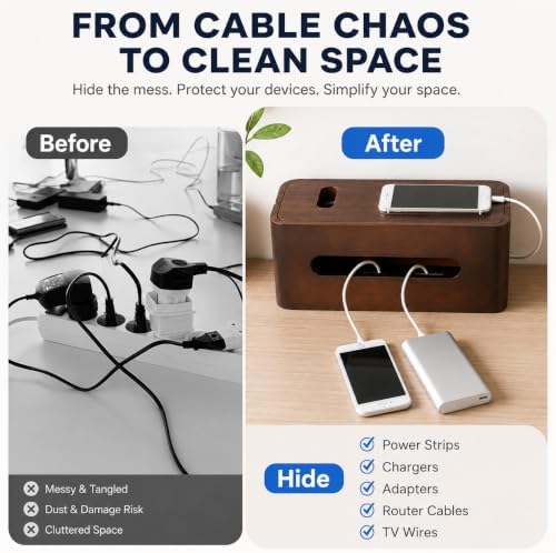 Large Wooden Cable Management Box, Cord Organizer - Image 2