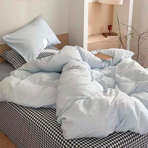 Nayoroom Light Blue Polka Dot Comforter Set Queen Black Dots Bedding - Image 3