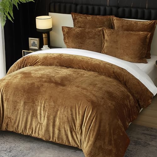 Crushed Velvet Comforter Set Queen Size 5 Pieces Soft Bedding - Image 2