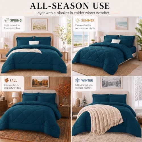 CozyLux Oversized King Comforter Set 120"x98", 7 Piece, Lyons Blue - Image 7