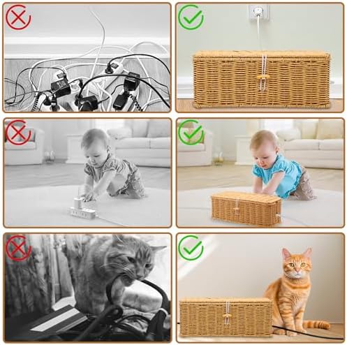2PCS Cable Management Box, Handmade Rattan Cable Organizer Cord Basket - Image 7