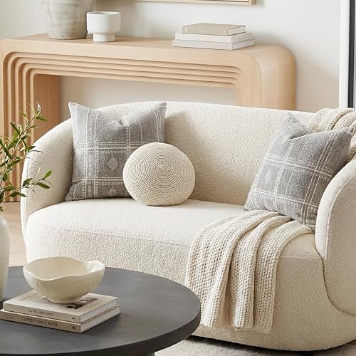Decorative Throw Pillow Covers 20x20 Set of 2, Boho Light Gray Chenille Accent - Image 3