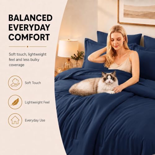 CozyLux King Size Comforter Set Navy, 7 Pieces Bed in a Bag - Image 4