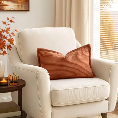 MIULEE Fall Couch Pillow Covers Lumbar 12x20 Rust Textured Corduroy - Image 3