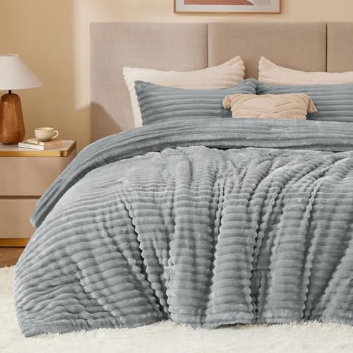 BEDELITE Fleece Full Comforter Set, Fluffy Bed Set, Light Grey by BEDELITE