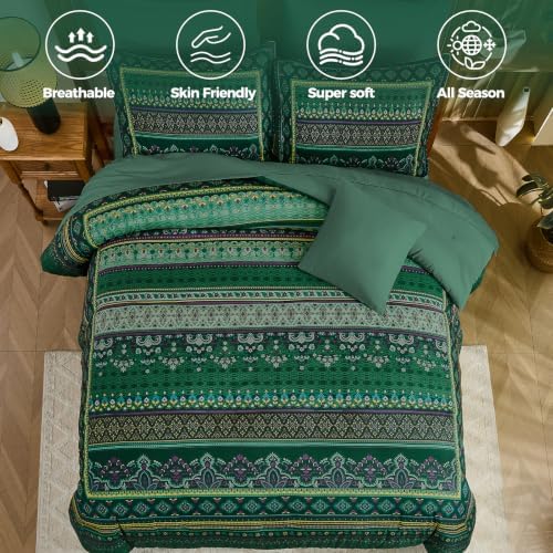 Green Boho Comforter Set King Size, 8 Pieces Striped Bed in a Bag - Image 5