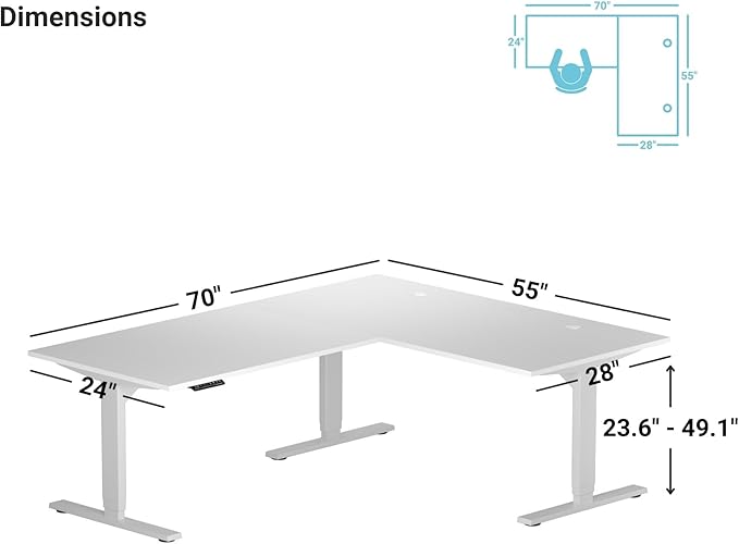 Progressive Desk Height Adjustable Computer Standing Desk - L Shaped 70" x 55" Corner Electric Stand Up Rising Workstation - Gray Oak, Gray Frame