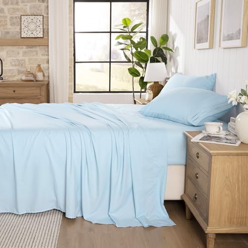 ROSE&RISY Baby Blue Queen Sheet Set, Pre-Washed Cotton-Like Brushed Microfiber - Image 2