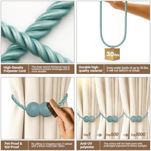 Hion Magnetic Curtain Tiebacks Blue 2pcs, Curtain Holdbacks Hooks Holders - Image 3
