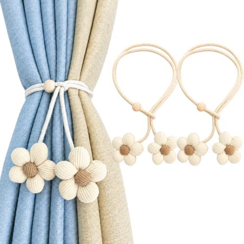Flower Curtain Tiebacks 2 Pack, Adjustable No-Drill Rope Ties by Unknown