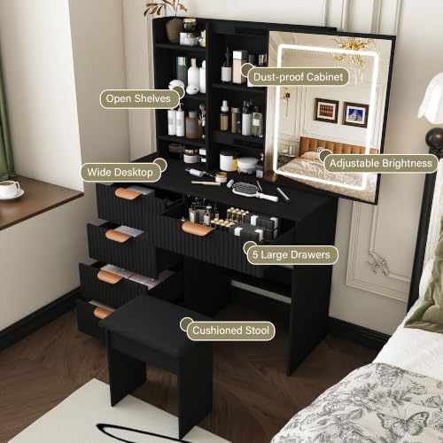 Small Vanity Desk with Mirror and Led Light, 31.5" Compact Makeup Vanity with - Image 3