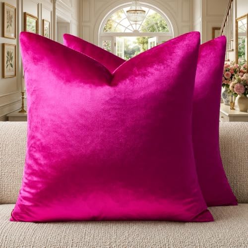 GIGIZAZA Hot Pink Velvet Pillow Covers 16x16 Decorative Pillows Pack of 2 by GIGIZAZAFocusingonhomedecoration