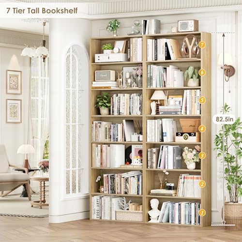 FACBOTALL 82" Tall Bookshelf Bookcase 7-Tier Open Display Shelves, Light Oak - Image 5