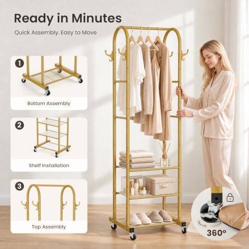 Cesun Small Clothes Rack with 3-Tier Mesh Shelves & 8 Hooks - Image 6
