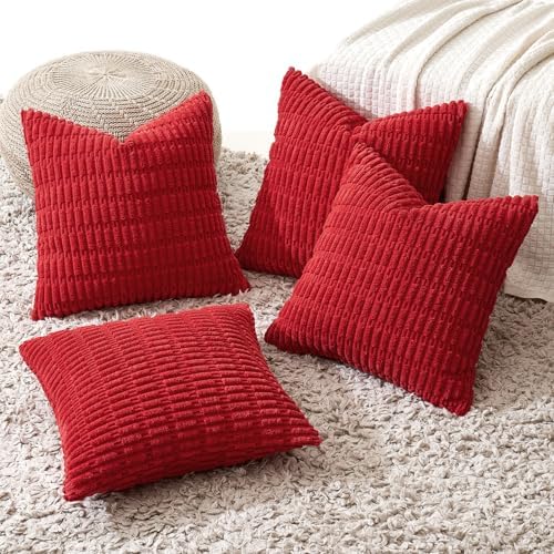 MIULEE Pack of 4 Christmas Corduroy Throw Pillow Covers 18x18 Inch Red - Image 7
