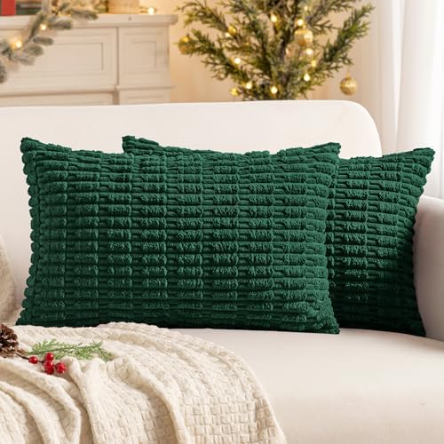 MIULEE Pack of 2 Dark Green Corduroy Decorative Christmas Pillow Covers 12x20 by MIULEE