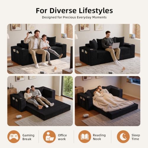 78" Boneless Couch for Living Room, Futon Sleeper Sofa Bed - Image 3