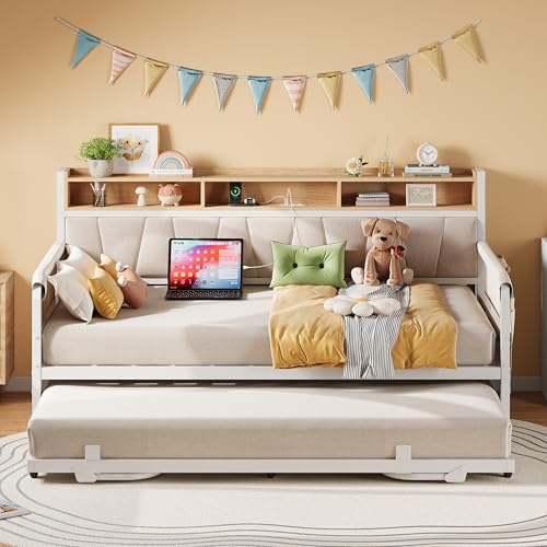 LIKIMIO Daybed with Trundle, Storage Headboard and Charging Station by LIKIMIO