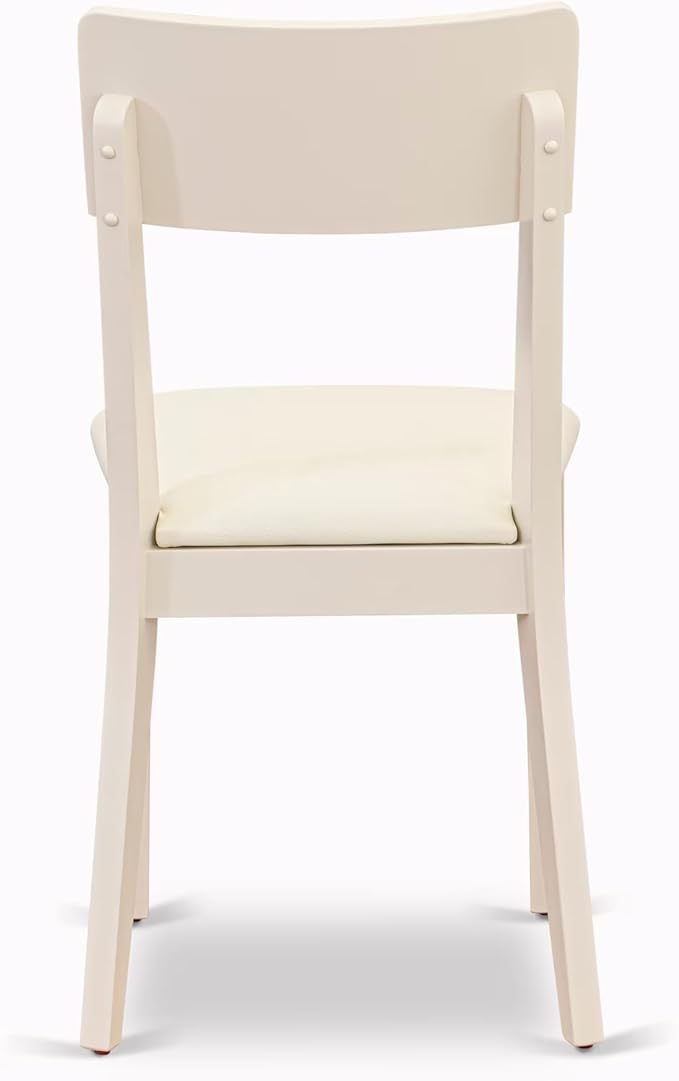 East West Furniture DMAD5-LWH-LC 5 Piece Dining Table Set for 4 Includes a Round Kitchen Table with Dropleaf and 4 Faux Leather Upholstered Dinette Chairs, 42x42 Inch, Linen White