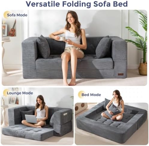 MAXYOYO 63" Folding Sofa Bed, Convertible Boneless Couch - Image 4