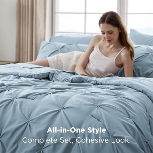 Bedsure 7-Piece California King Comforter Set & Sheets, Light Blue Bedding - Image 2